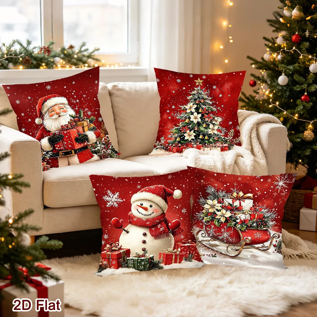 Red Christmas Cushion Covers – Set of 4