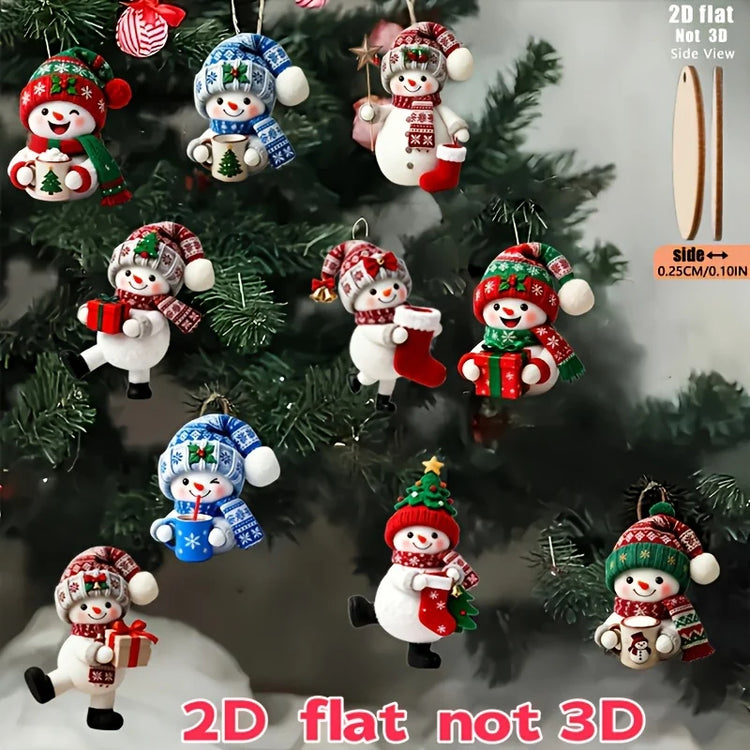 Christmas Snowman Wooden Hanging Decorations – Set of 10