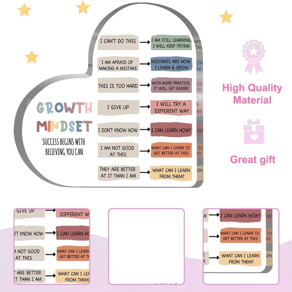 Growth Mindset Heart-Shaped Desk Plaque