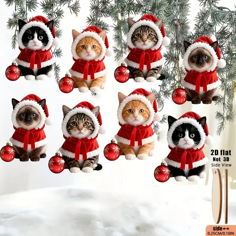 Christmas Cat Wooden Hanging Decorations – 8 or 16 Pack