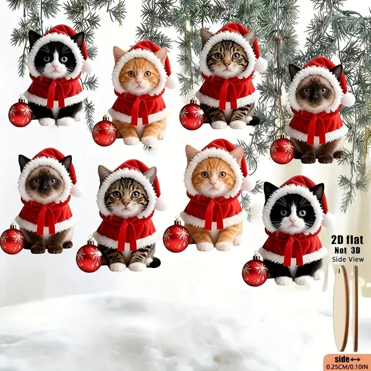 Christmas Cat Wooden Hanging Decorations – 8 or 16 Pack