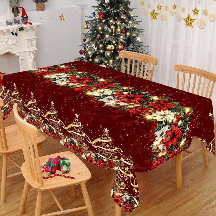 Red Poinsettia Christmas Tablecloth