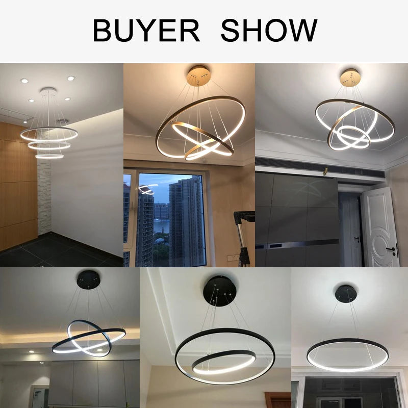 Modern LED Ring Chandelier, 1 to 4 Rings
