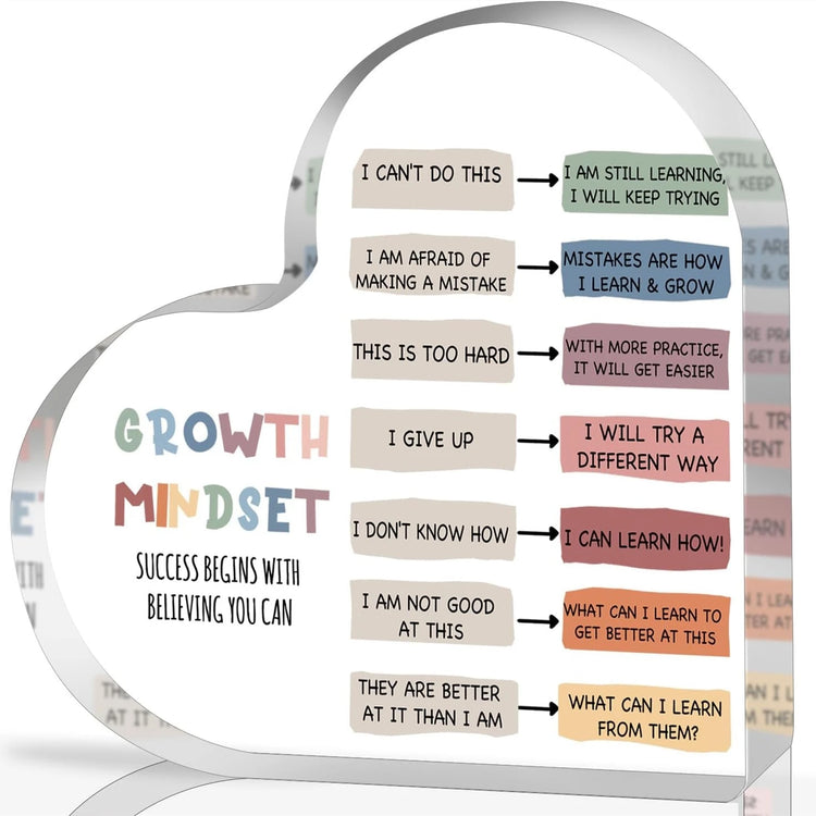 Growth Mindset Heart-Shaped Desk Plaque