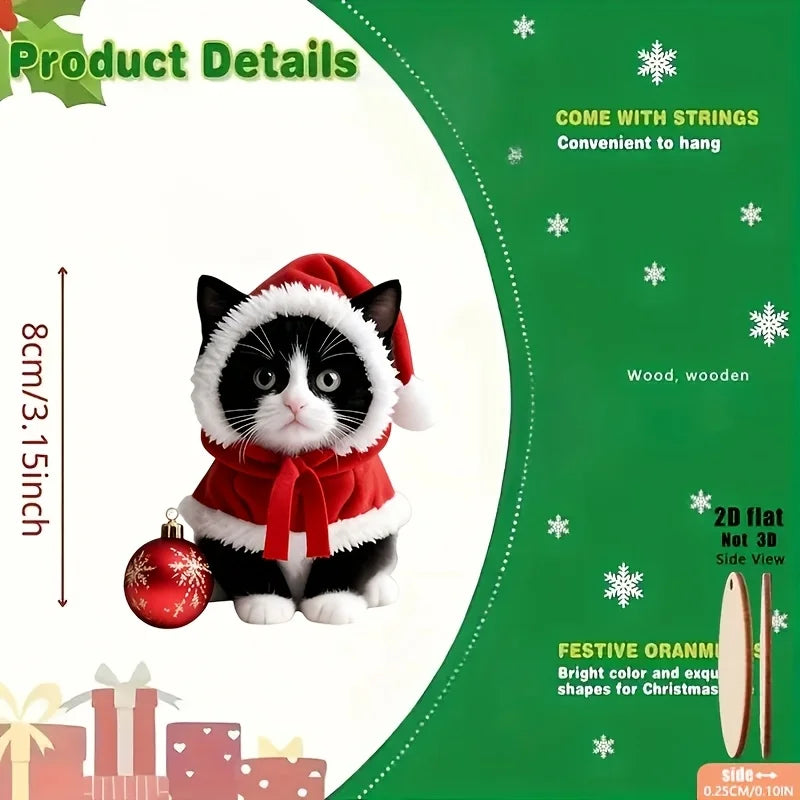 Christmas Cat Wooden Hanging Decorations – 8 or 16 Pack