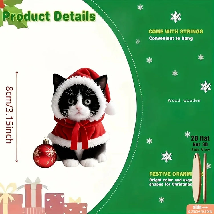 Christmas Cat Wooden Hanging Decorations – 8 or 16 Pack