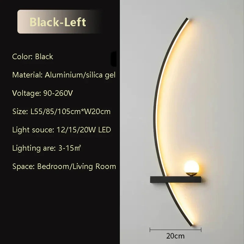 Black LED Strip Wall Light, 55cm or 105cm
