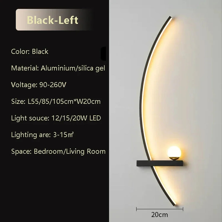 Black LED Strip Wall Light, 55cm or 105cm