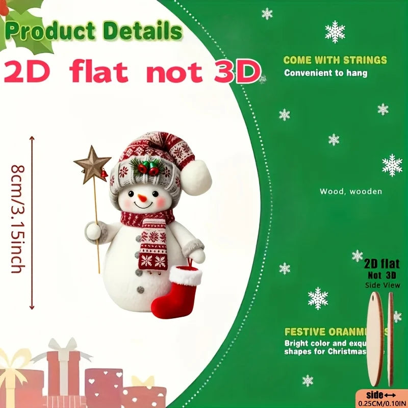Christmas Snowman Wooden Hanging Decorations – Set of 10