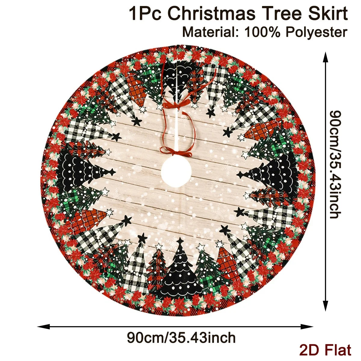 Christmas Tree & Check Print Tree Skirt – 60 or 90 cm