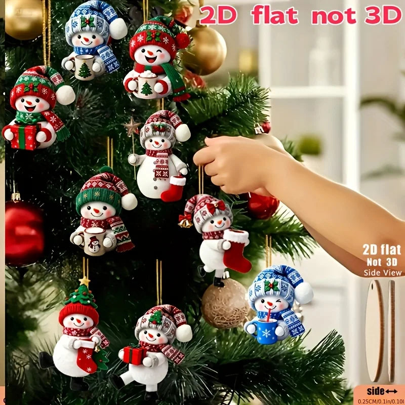 Christmas Snowman Wooden Hanging Decorations – Set of 10