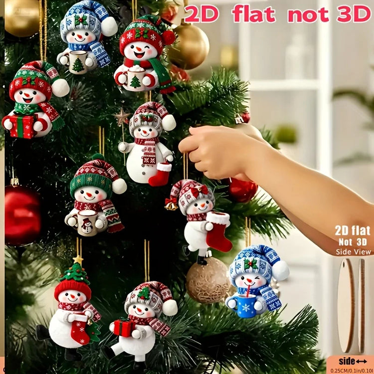 Christmas Snowman Wooden Hanging Decorations – Set of 10