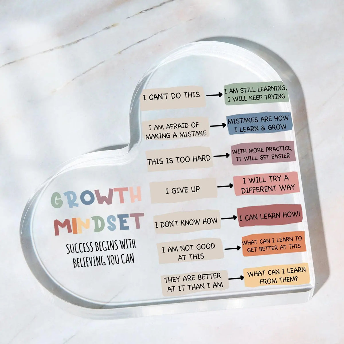 Growth Mindset Heart-Shaped Desk Plaque