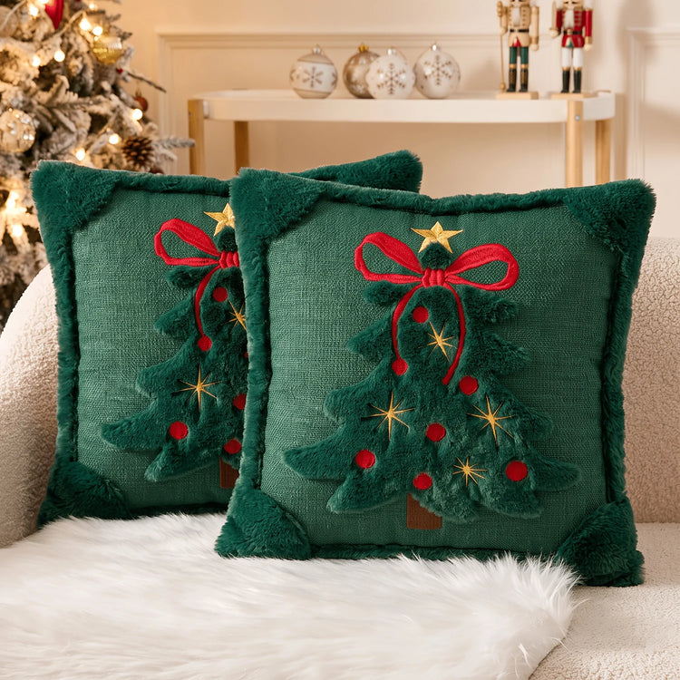 Christmas Tree Cushion Covers – Green, Set of 2