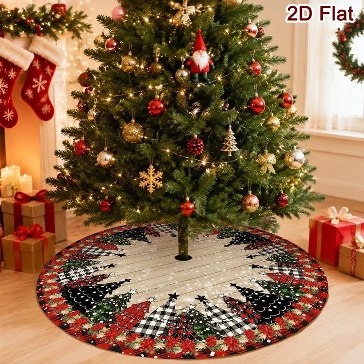 Christmas Tree & Check Print Tree Skirt – 60 or 90 cm