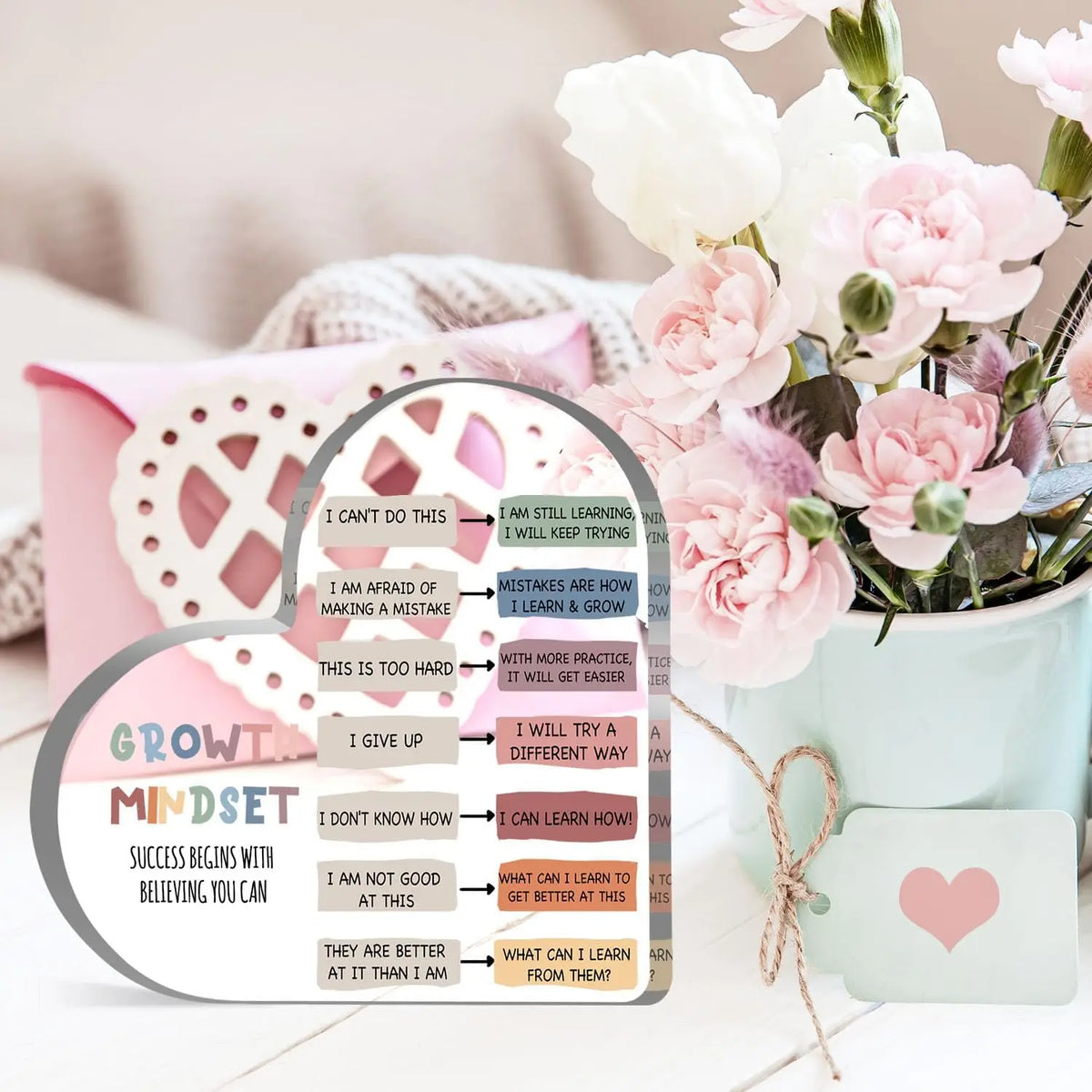 Growth Mindset Heart-Shaped Desk Plaque