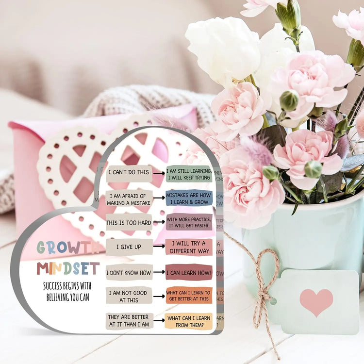Growth Mindset Heart-Shaped Desk Plaque