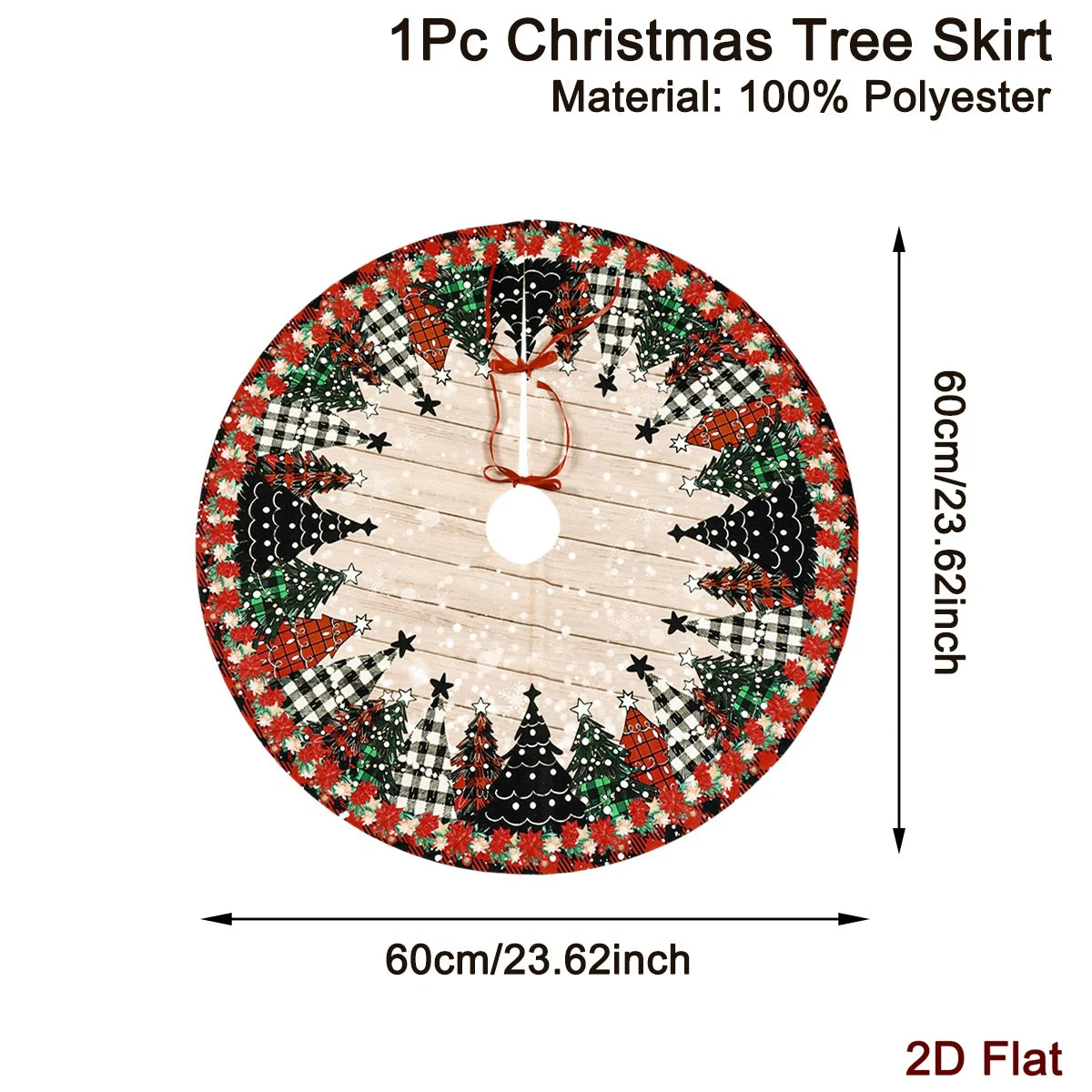 Christmas Tree & Check Print Tree Skirt – 60 or 90 cm