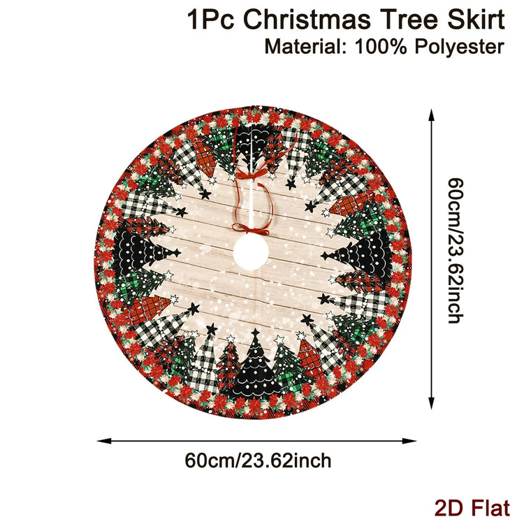 Christmas Tree & Check Print Tree Skirt – 60 or 90 cm