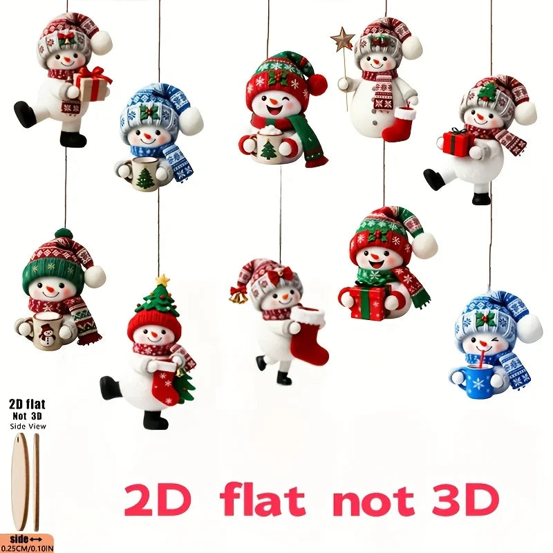 Christmas Snowman Wooden Hanging Decorations – Set of 10
