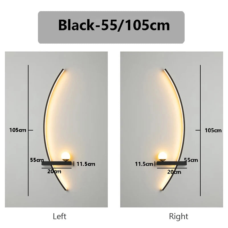 Black LED Strip Wall Light, 55cm or 105cm