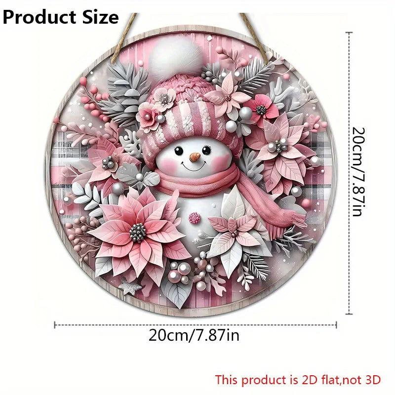 Pink Snowman Wooden Christmas Hanging Decoration
