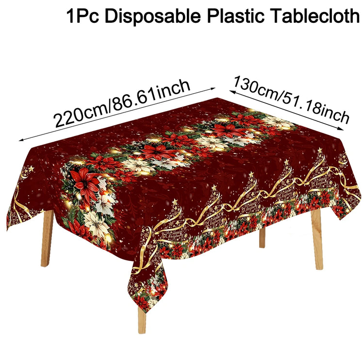 Red Poinsettia Christmas Tablecloth