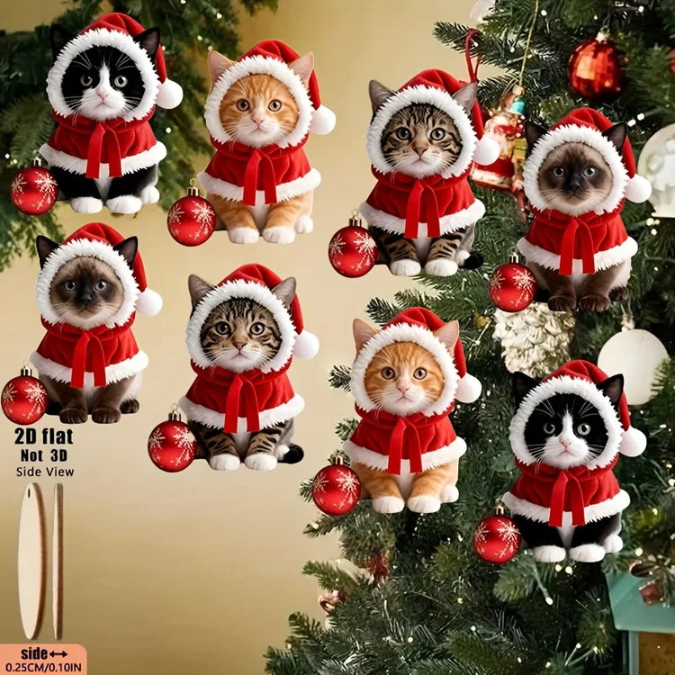Christmas Cat Wooden Hanging Decorations – 8 or 16 Pack