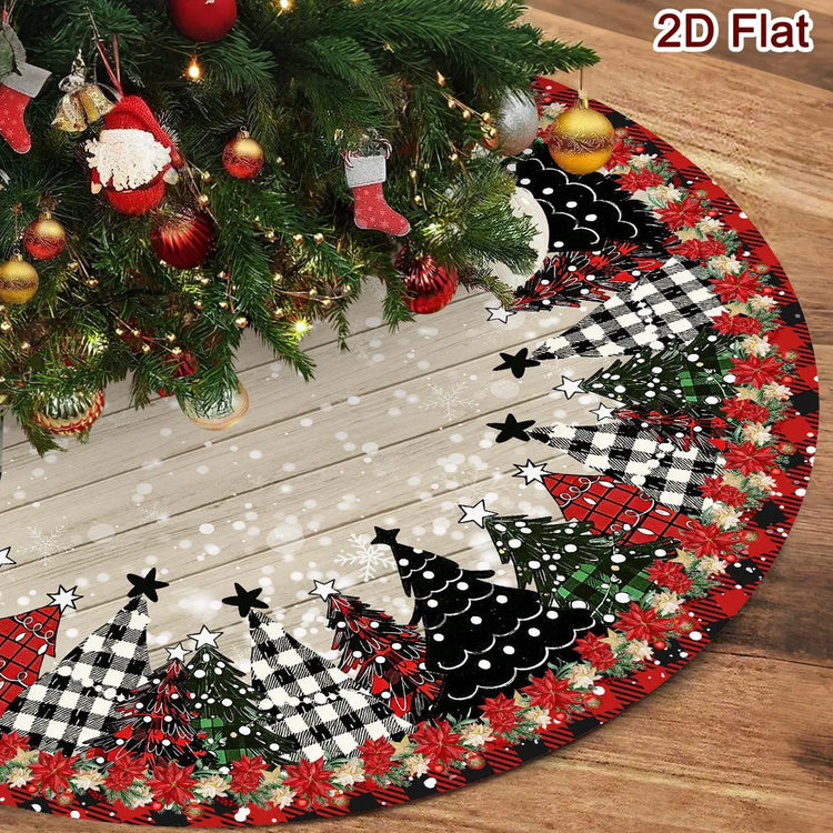 Christmas Tree & Check Print Tree Skirt – 60 or 90 cm