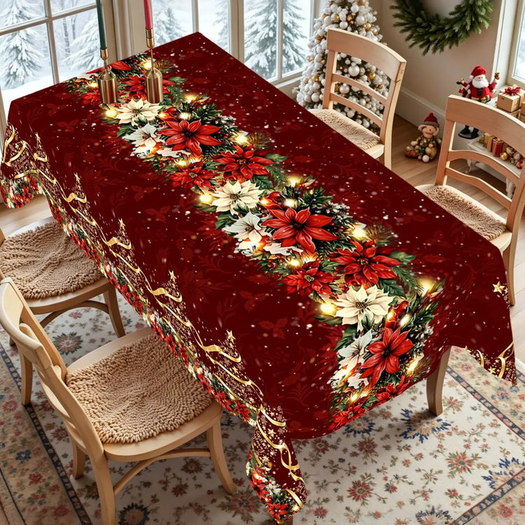 Red Poinsettia Christmas Tablecloth