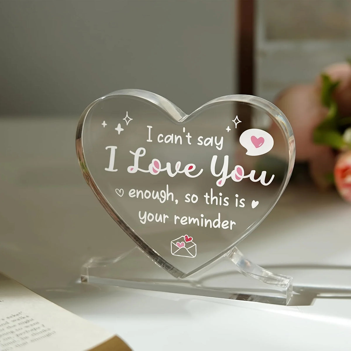 I Love You Heart-Shaped Plaque with Stand