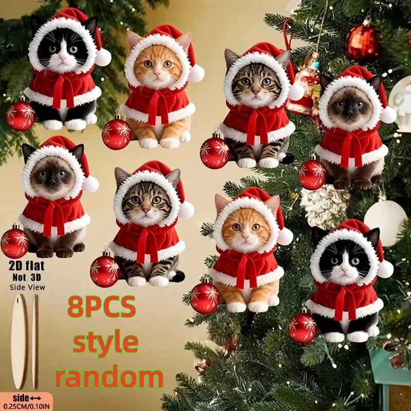 Christmas Cat Wooden Hanging Decorations – 8 or 16 Pack