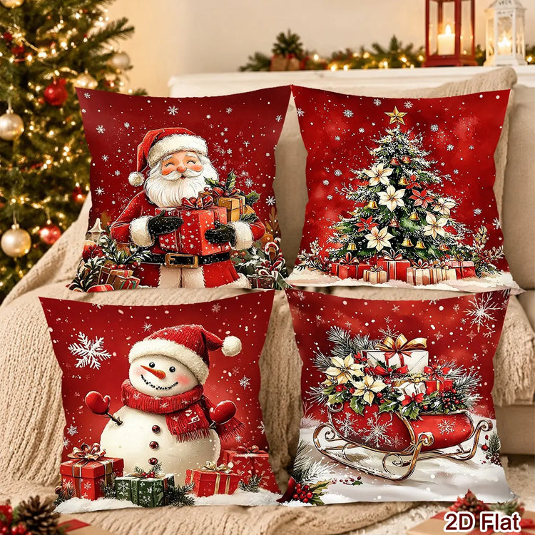 Red Christmas Cushion Covers – Set of 4